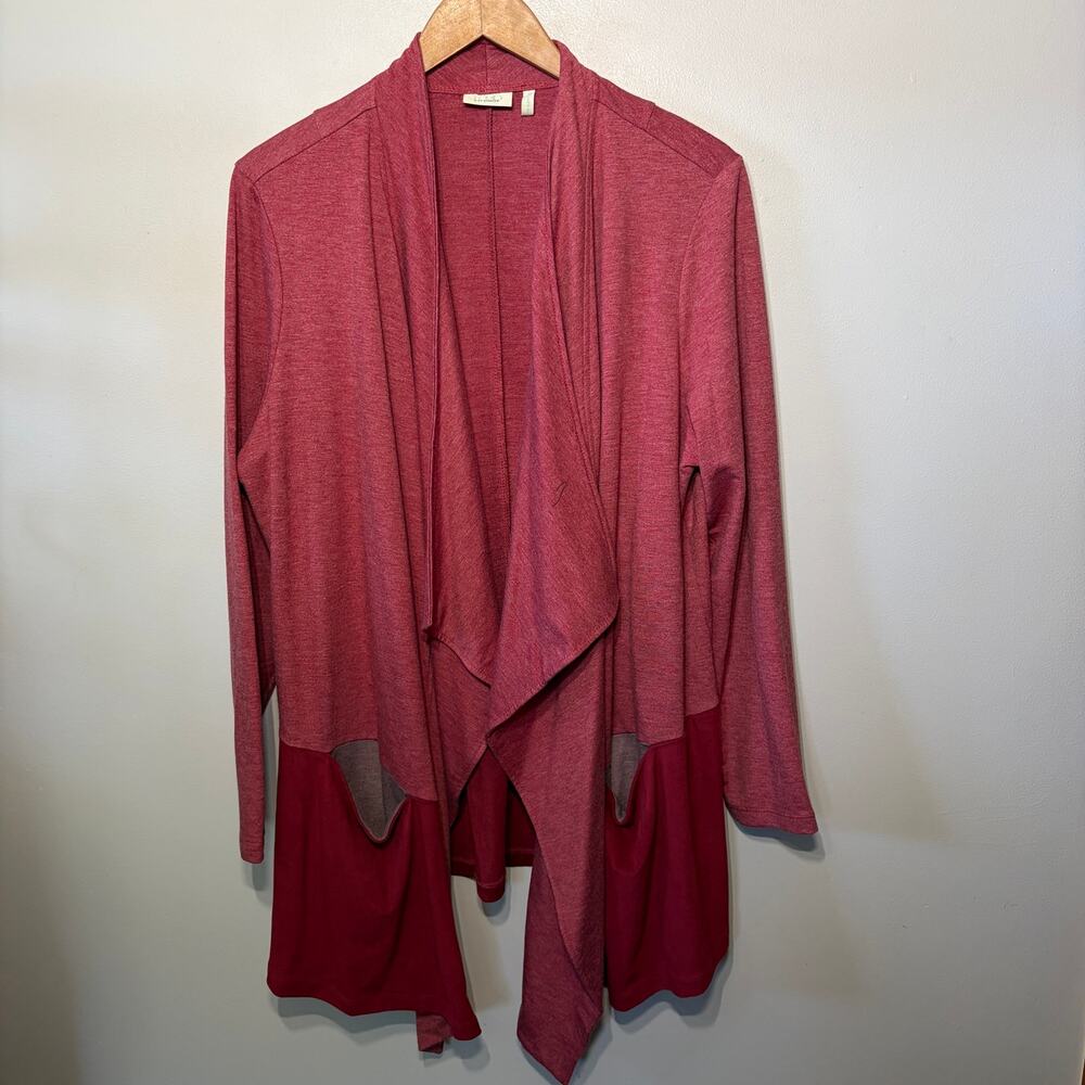 LOGO Lounge Cardigan Jacket Knit Pink Burgundy Asymmetrical One Button Travel 1X